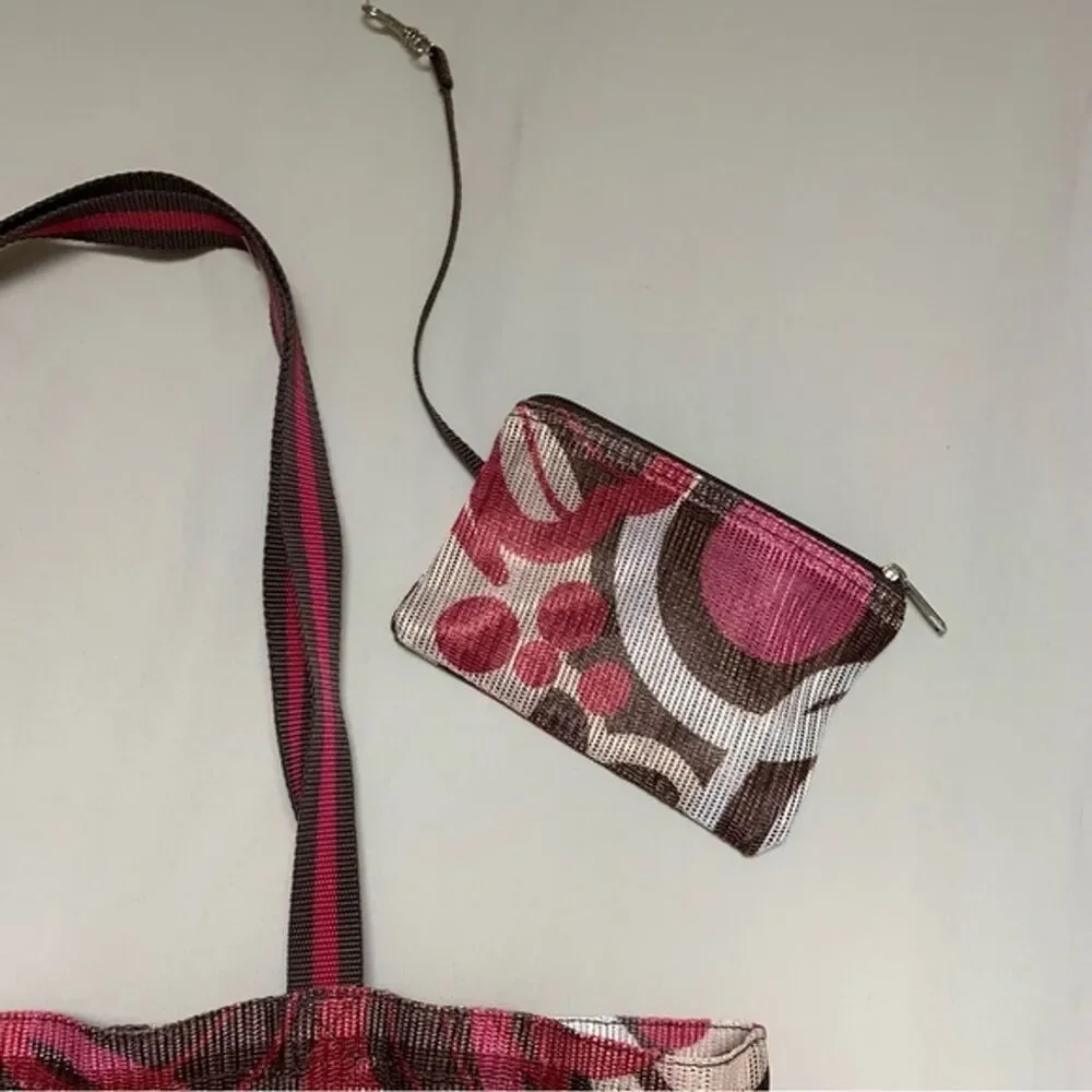 Mesh Beach Tote Bag Brown Pink White Top Handle Summer Pool Shoulder Picnic
